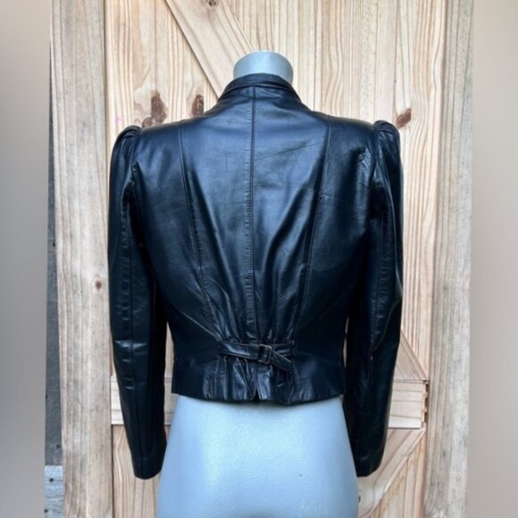 Vintage Retro 70s Wilsons Black Cropped Leather Tuxedo Style Jacket~S~ - Picture 6 of 9